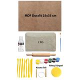 Beyaz Seramik Hamuru 2 kg Kil 25x35 Duralit Ebeşuar Seti 6x15 ml Akrilik Set Vernik Ahşap Merdane