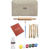 Beyaz Seramik Hamuru 3 kg Kil Ebeşuar Seti 6X15 ml Akrilik Set 100 ml Vernik Ahşap Merdane Zımpara