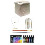 Beyaz Seramik Hamuru 6 kg Kil Rich Mastermix Akrilik Boya Seti Ana Renkler 6lı 60cc Set