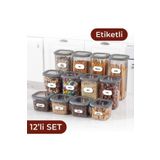 Beyaz Serigrafi Etiketli Kare Erzak Saklama Kabı 12'li Set 4x(0,55 LİTRE, 1,2 LİTRE, 1,75 LİTRE)
