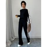 Beyaz Şeritli Kaliteli Compact Salaş Bisiklet Yaka Uzun Kollu Pantolon Takım - XL