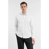 Beyaz Sert Yaka Uzun Kol Cepsiz Slim Fit Pamuklu Gömlek 1004255228