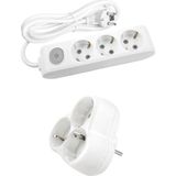 Beyaz Set Multi-Let 3'lü Anahtarlı Topraklı Ç.k. Grup Priz 2 Metre + 3'lü Yonca Fiş-Priz