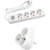 Beyaz Set Multi-Let 4'lü Anahtarlı Topraklı Ç.k. Grup Priz 5 Metre + 3'lü Yonca Fiş-Priz