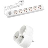 Beyaz Set Multi-Let 6'lı Anahtarlı Topraklı Ç.k. Grup Priz 1 Metre + 3'lü Yonca Fiş-Priz