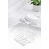 Beyaz Silikon Katı Sabunluk Vantuzlu Su Giderli Kaymaz Banyo Mutfak Organizeri 12 Cm