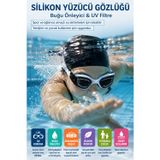 Beyaz Silikon Yüzücü Gözlüğü Uv Filtre Buğu Önleyici Havuz Deniz Yetişkin Çocuk Gözlük