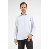 Beyaz - Siyah Çizgili Desen Sert Yaka Uzun Kol Cepli Comfort Fit Pamuklu Gömlek 1004255208