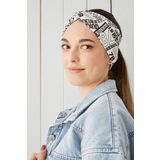 Beyaz siyah Desenli Bandana Saç Bandı Ekstra Yumuşak Esnek Doğal Pamuklu Penye