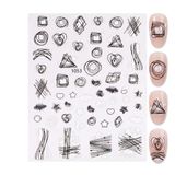 Beyaz Siyah Geometrik Çizim Tırnak Sticker Tırnak Etiketi Nail Art Jo-1053W