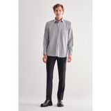 Beyaz - Siyah Sert Yaka Çizgili Desen Uzun Kol Comfort Fit Pamuklu Gömlek 1004255178 - XL