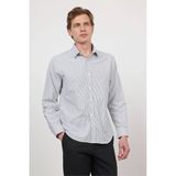 Beyaz - Siyah Sert Yaka Uzun Kol Cepsiz Slim Fit Pamuklu Gömlek 1004260214