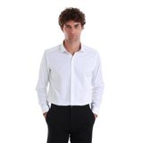 Beyaz Slim Fit Düz 100% Pamuk Açık İtalyan Yaka Uzun Kollu Saten Gömlek | S