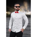 Beyaz Slim Fit Gömlek Siyah Düğme Detaylı Uzun Kollu Erkek Modern Kesim