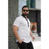 Beyaz Slim Fit Hakim Yaka Likralı Gofre Kumaş Kısa Kollu Erkek Gömlek - XL