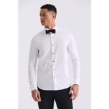 Beyaz Slim Fit Kol Düğmeli %100 Pamuk Ata Yaka Gömlek