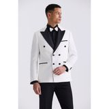 Beyaz Slim Fit Sivri Yaka Kruvaze Smokin Takım Elbise - 48