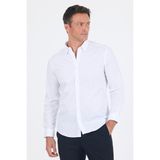 Beyaz Smart Biritli Yaka Cepsiz Bez Ayağı Uzun Kol Slim Fit %100 Pamuk Gömlek 1004250223 - XL