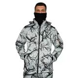 Beyaz Soft Shell Mont Avcı Saz Kar Desen Çift Kat Polarlı