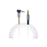 Beyaz - Spiralli - Telefon Aux Ses Kablosu 3,5mm Altın L Uç Kırılmaz 90 Derece Açıl Tip 1.8mt