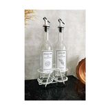 Beyaz Standlı Akıtıcılı Şeffaf 750 ml Beyaz Etiketli Yağlık Yağdanlık - standart