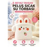 Beyaz Tavşan Peluş Sıcak Su Torbası El Isıtma Bölmeli Yumuşak Kılıflı Termofor 26X17 Cm