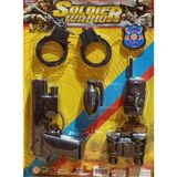 Beyaz Toys Soldier Warior Polis Oyuncak Seti 6 Parça Silah,El Bombası, Dürbün, Kelepçe,Telsiz, Rozet
