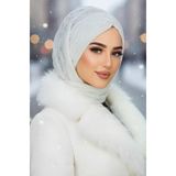 Beyaz Triko Kelebek Model Büzgülü Bone Şal