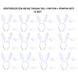 Beyaz Tşan Kostüm Seti – Taç, Papyon, Kuyruk (12’Li Paket)