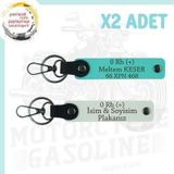 Beyaz-Turkuaz, Motor Severler İçin İsim Plaka ve 0 (-) Kan Grubu Yazılı Özel Tasarım 2'li Anahtarlık