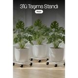 Beyaz Üçlü Metal Tekerlekli Çok Amaçlı Taşıma Standı Çiçek, Damacana, Tüp Altlığı, Ağır Yük Standı
