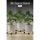 Beyaz Üçlü Metal Tekerlekli Çok Amaçlı Taşıma Standı Çiçek, Damacana, Tüp Altlığı, Ağır Yük Standı