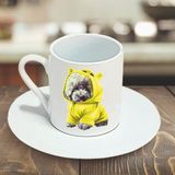 Beyaz Üzeri Minik Renkli Köpekler Türk Kahvesi Fincanı Sarı FLF3939393935