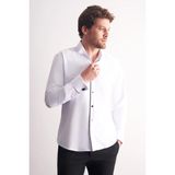 Beyaz Uzun Kol Ata Yaka Düz Pamuklu Slim Fit Gömlek 1004255215