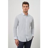 Beyaz Uzun Kol Baskılı Bez Ayağı Perfectto Alttan Biritli Yaka Cepsiz Pamuklu Classic Slim Fit Gömlek 1004240259