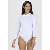 Beyaz Uzun Kol Boğazlı Çıtçıtlı Body