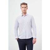 Beyaz Uzun Kol Çizgili Desen Oxford Sert Yaka Cepsiz Pamuklu Classic Slim Fit Gömlek 1004245206