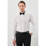 Beyaz Uzun Kol Düz Bez Ayağı Ata Yaka Cepsiz Pamuklu Basic Slim Fit Gömlek 1004250060