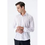 Beyaz Uzun Kol Düz Bez Ayağı Sert Yaka Cepsiz Pamuklu Basic Slim Fit Gömlek 1004245059