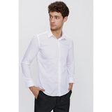 Beyaz Uzun Kol Düz Bez Ayağı Sert Yaka Cepsiz Pamuklu Basic Slim Fit Gömlek 1004250057_600 - XL