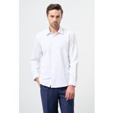 Beyaz Uzun Kol Düz Bez Ayağı Sert Yaka Cepsiz Pamuklu Classic Slim Fit Gömlek 1004245267