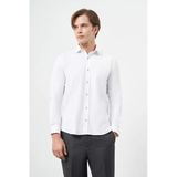 Beyaz Uzun Kol Düz Bez Ayağı Yarım İtalyan Yaka Cepsiz Pamuklu Classic Slim Fit Gömlek 1004245211