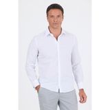 Beyaz Uzun Kol Düz Sert Yaka Cepsiz Pamuklu Basic Slim Fit Gömlek 1004250059_600