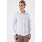 Beyaz Uzun Kol Filafil Desen Filafil Sert Yaka Cepsiz Pamuklu Basic Slim Fit Gömlek 1004250008_600