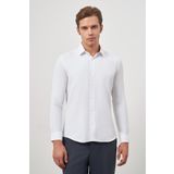 Beyaz Uzun Kol Kendinden Desenli Armürlü 032 Sert Yaka Classic Slim Fit Gömlek 1004245151