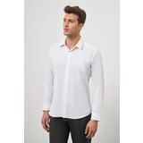 Beyaz Uzun Kol Kendinden Desenli Armürlü 032 Sert Yaka Classic Slim Fit Gömlek 1004245152