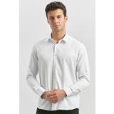 Beyaz Uzun Kol Kendinden Desenli Armürlü 032 Sert Yaka Classic Slim Fit Gömlek 1004245153