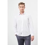 Beyaz Uzun Kol Kendinden Desenli Armürlü Sert Yaka Cepsiz Pamuklu Classic Slim Fit Gömlek 1004245202