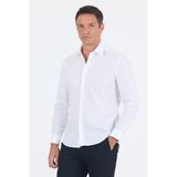 Beyaz Uzun Kol Sert Yaka Düz Pamuklu Slim Fit Gömlek 1004260008