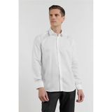 Beyaz Uzun Kol Sert Yaka Kendinden Desenli %100 Pamuk Slim Fit Gömlek 1004255202